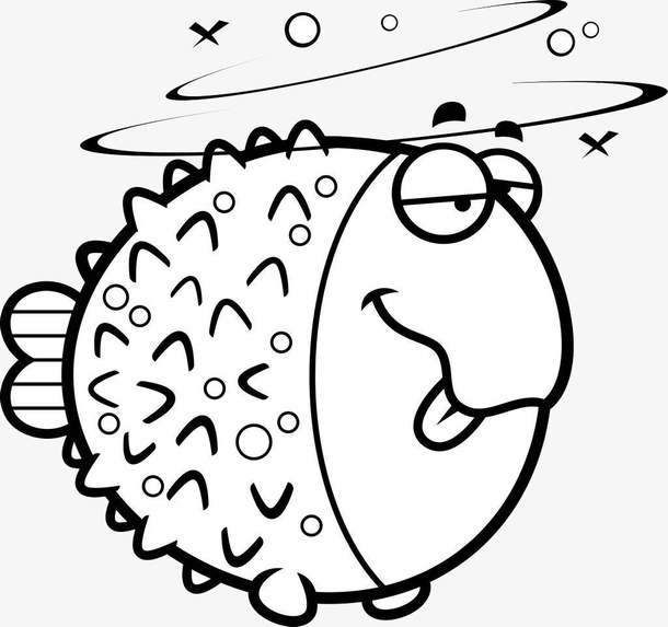 手绘眩晕的河豚鱼免抠