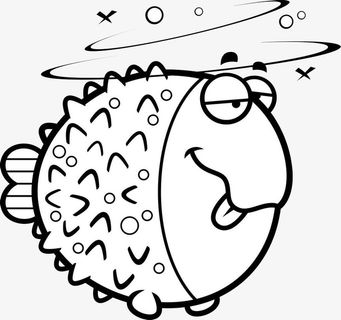 手绘眩晕的河豚鱼免抠