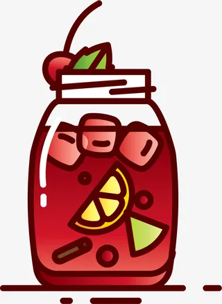 红色卡通冰镇饮料免抠