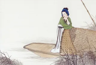 水墨画背景山水渔船