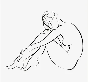 坐着的美女侧面线条简笔画免抠