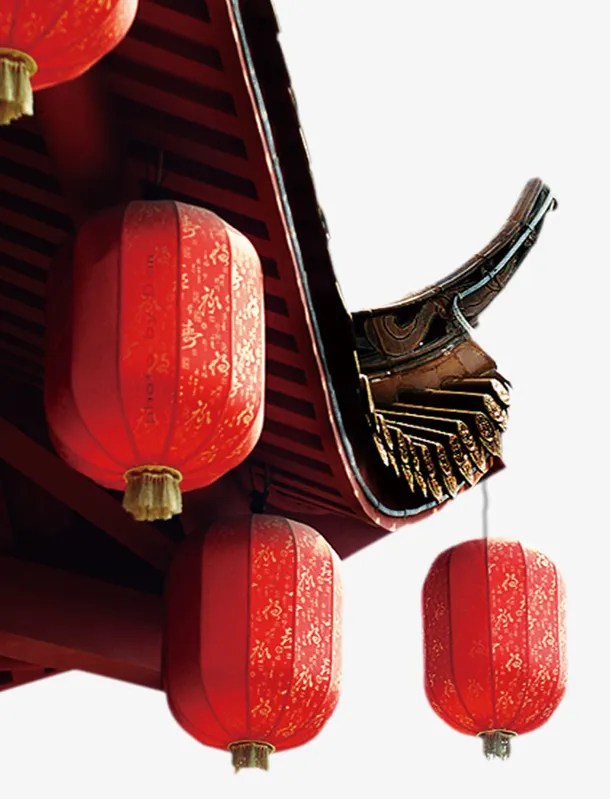 中国风古建筑宫殿屋角屋檐红灯笼免抠