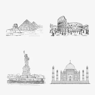 著名建筑简笔画手绘素材png免抠