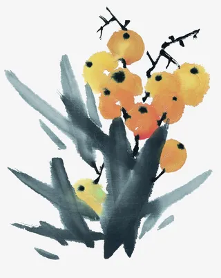 水墨沙棘素材免抠