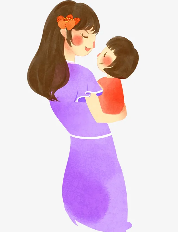 手绘水彩人物插画母亲节妈妈抱着免抠