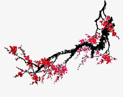 古典水墨梅花树枝免抠