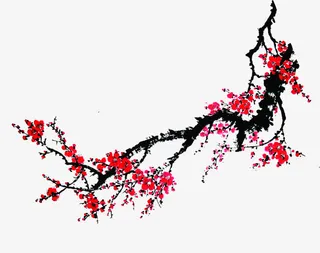 古典水墨梅花树枝免抠