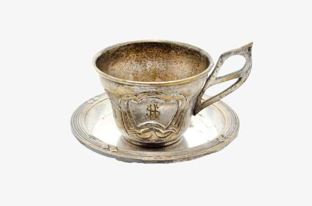 金色放在碟子上的酒杯古代器物实免抠