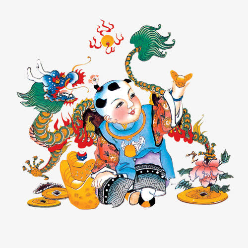 新年对联福娃图案免抠