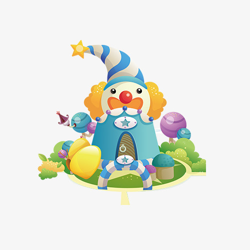 卡通手绘彩色小丑城堡免抠