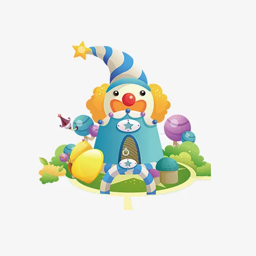 卡通手绘彩色小丑城堡免抠