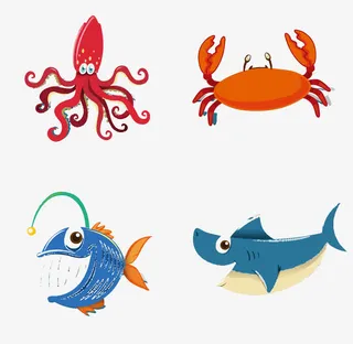4款卡通海洋生物矢量素材免抠