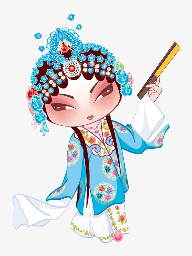 国潮戏曲人物蓝色元素免抠