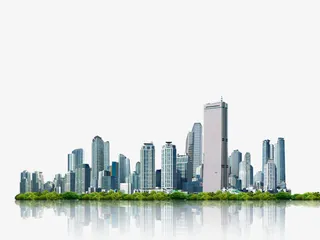 湖边现代城市素材免抠