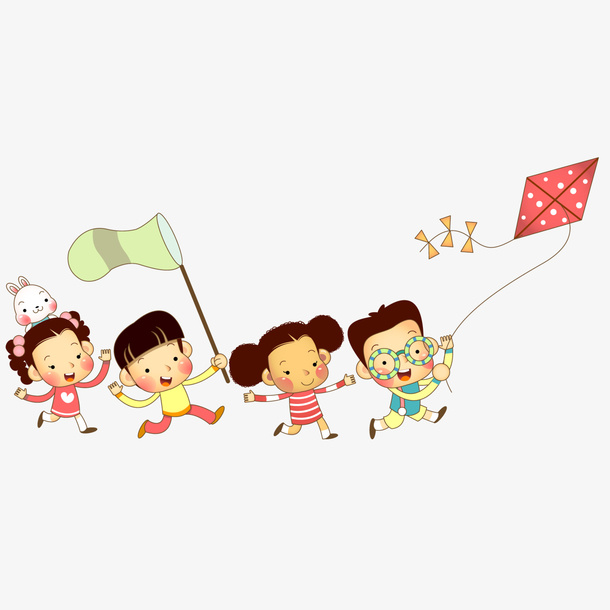 放风筝玩耍的小伙伴免抠
