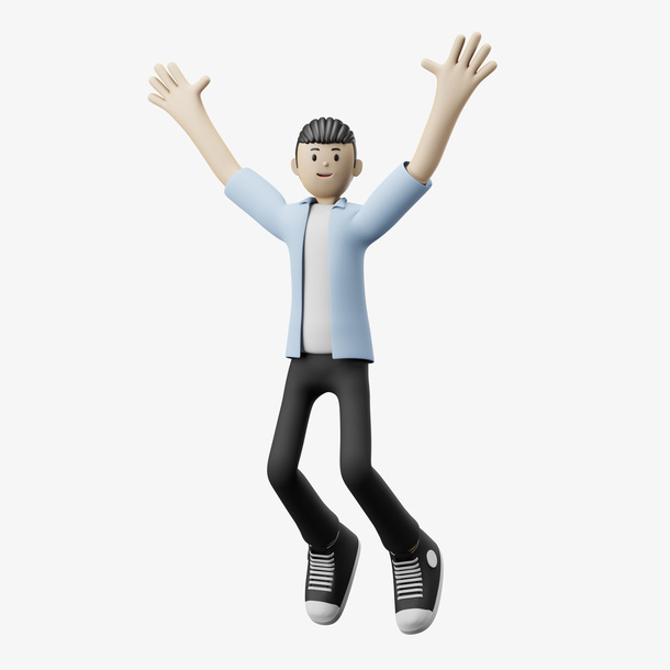 C4D 人物 欢呼 蓝衬衫免抠