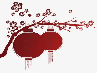 梅花枝上的红灯笼免抠