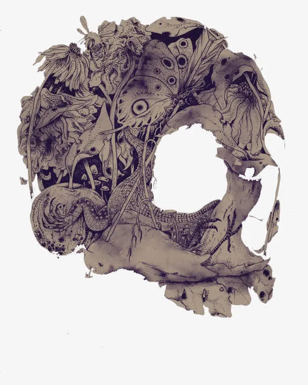 简约灰色树枝骷髅头免抠