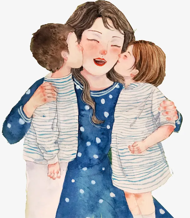 手绘水彩装饰插画母亲节孩子亲吻免抠