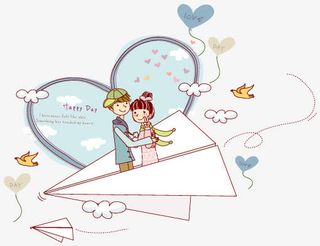 乘坐纸飞机飞翔的情侣免抠