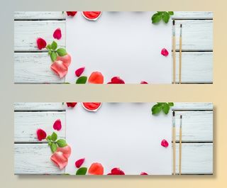 木板上的花瓣画笔纸张高清