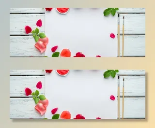 木板上的花瓣画笔纸张高清