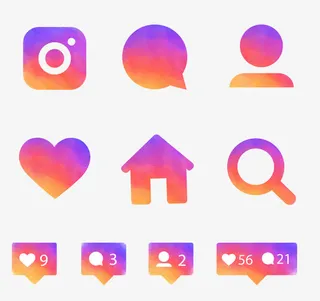 紫色渐变水彩社交元素免抠