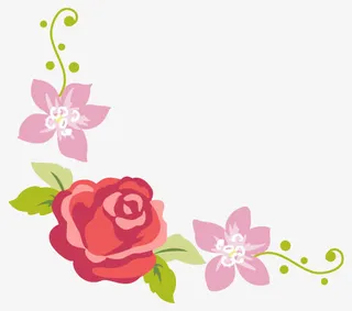 娇艳花卉绿叶边角装饰边框免抠