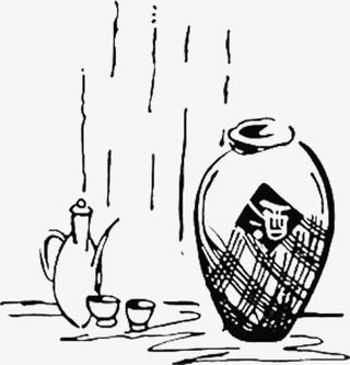 手绘白酒中国风黑白线条免抠