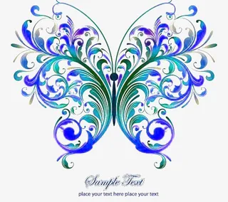 精美彩色卷草蝴蝶免扣素材免抠