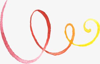 手绘渐变色卷曲丝带免抠