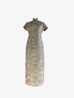 渐变灰色花卉纹样旗袍免抠