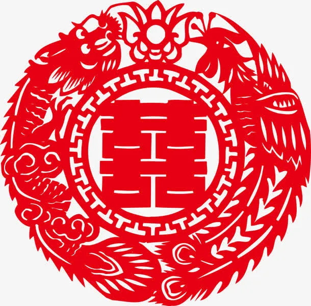 红色剪纸矢量图案免抠