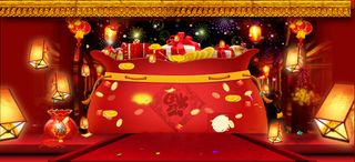 福袋红色新年喜庆烟花电商banner背景高清