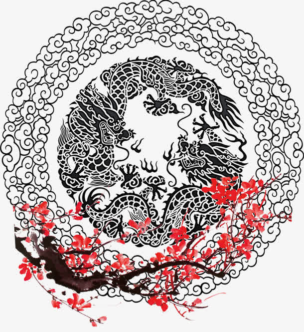 漂浮梅上有龙免抠