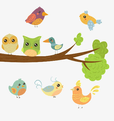 树枝上的鸟群免抠