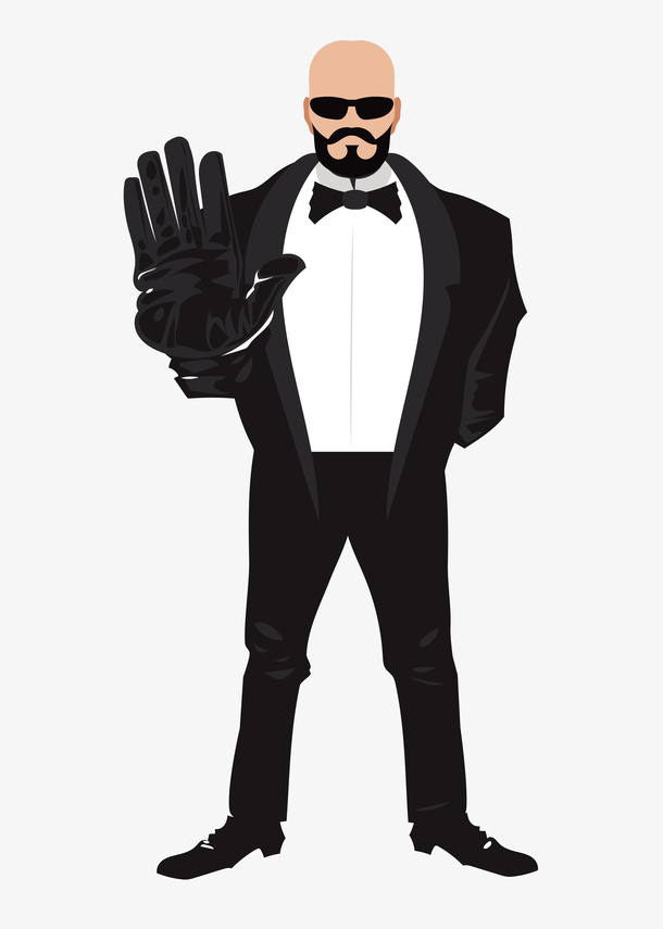 手绘卡通黑衣保镖禁止靠近免抠