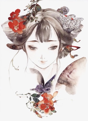 手绘美女免抠
