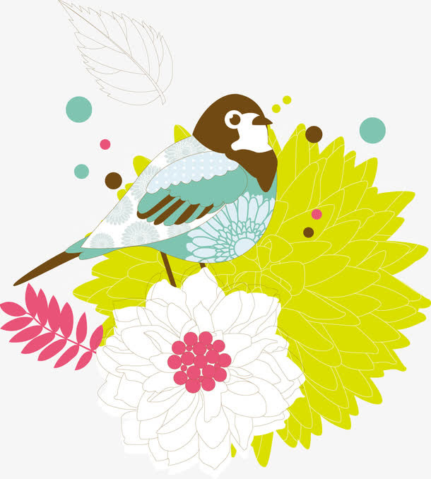 鸟语花香线稿插画免抠