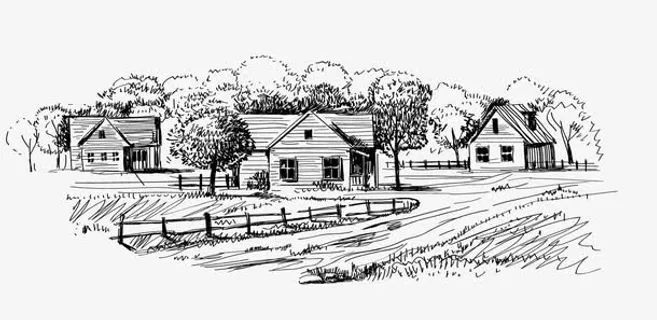 手绘农村房子风景免抠手绘/卡通手绘元素