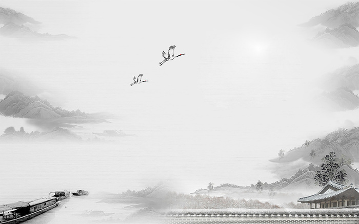 大雁古典古风古人山水画背景图高清