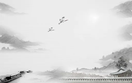 大雁古典古风古人山水画背景图高清