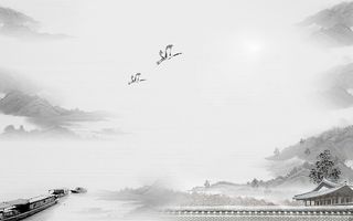 大雁古典古风古人山水画背景图高清