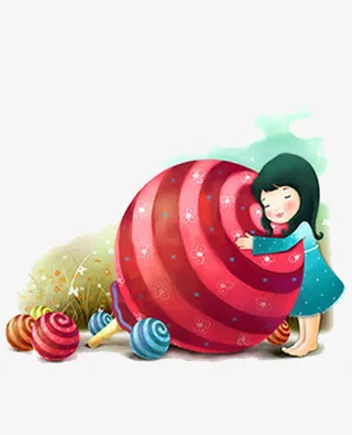 手绘卡通女孩糖果素材免抠