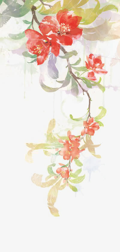唯美古风水彩插画免抠