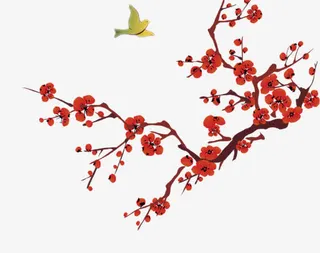 水墨梅花小鸟免抠