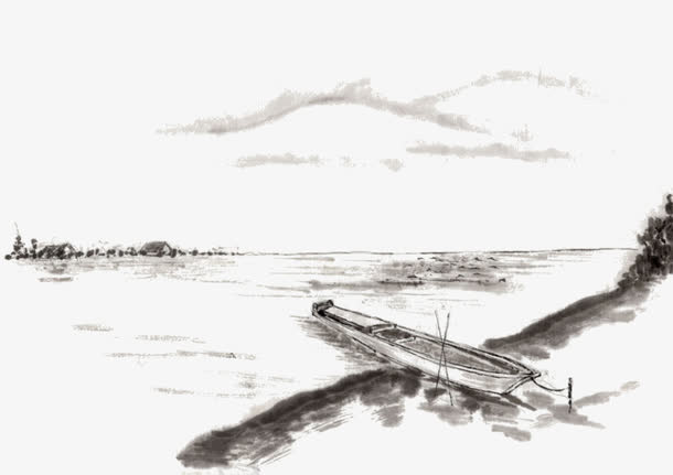 水墨湖泊免抠