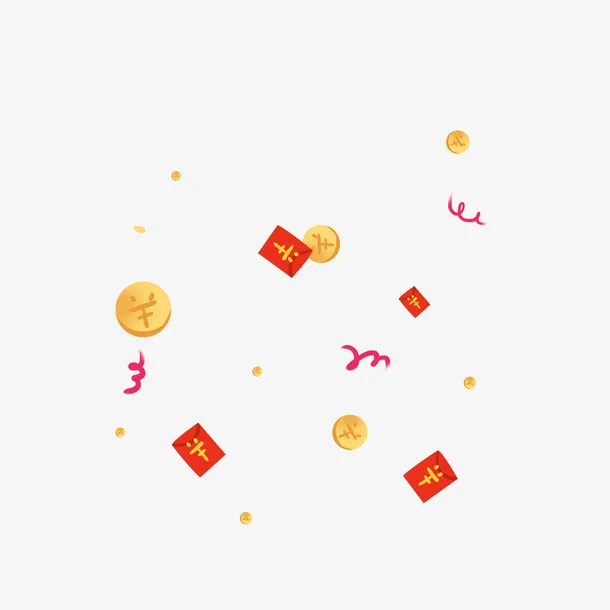 红色彩带金币红包免抠