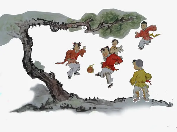 蹴鞠国画图素材免抠