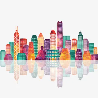 彩色香港建筑群免抠